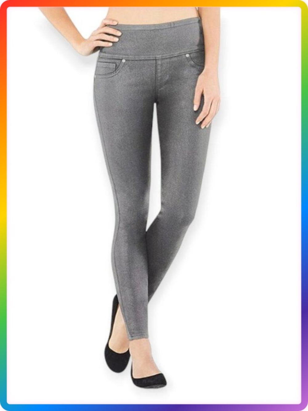 SPANX Solace Wax Denim Legging SIZE L Pewter Gray High Rise Pull-On Yoga Pants